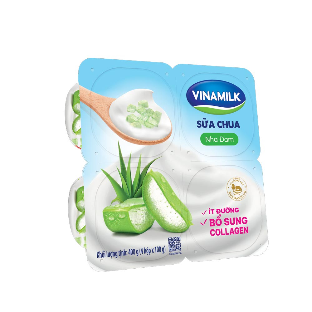 Sữa chua ăn Vinamilk nha đam ít đường-Collagen vỉ 4*100gr
