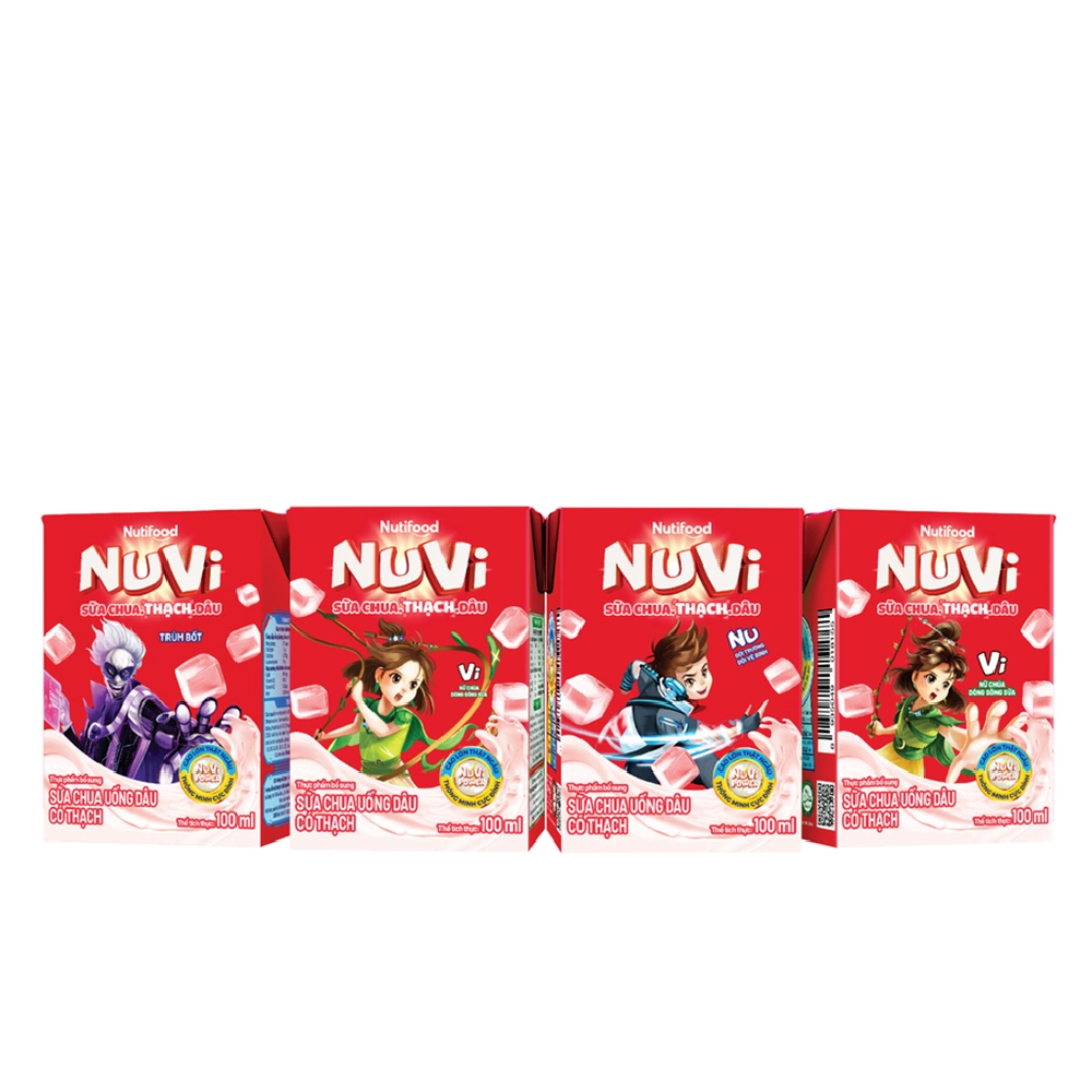 Sữa trái cây NuVi vị dâu có thạch lốc 4*100ml