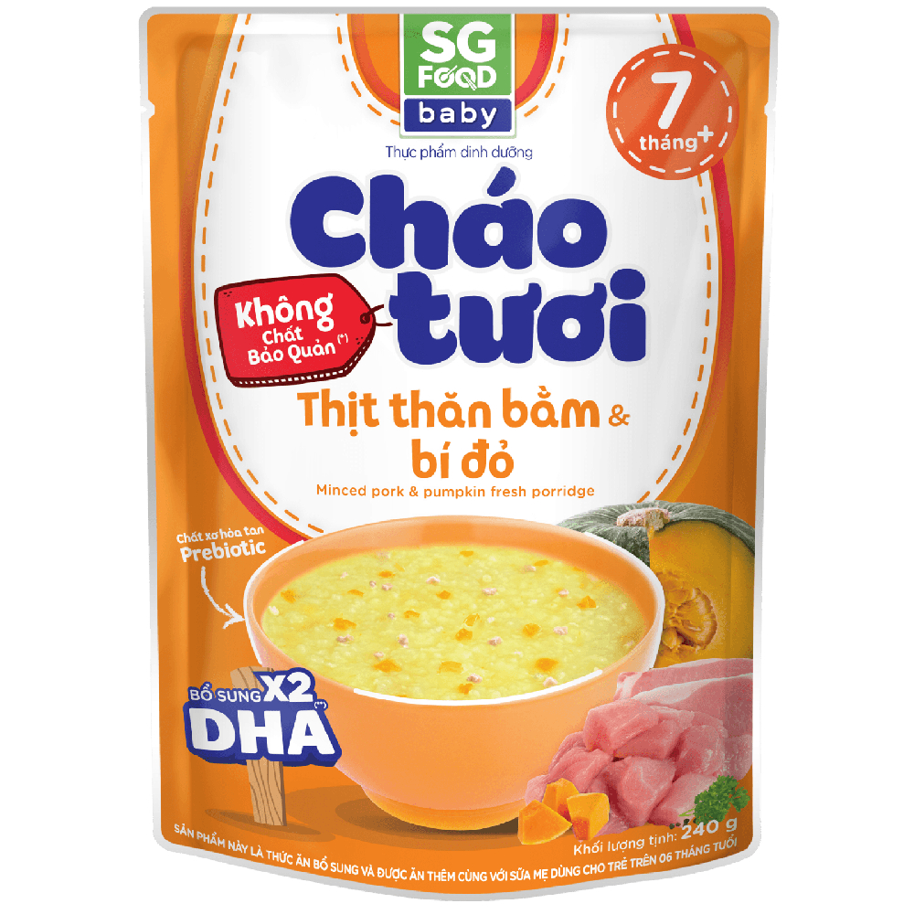 Cháo tươi baby SG Food thịt thăn bằm và bí đỏ 240gr