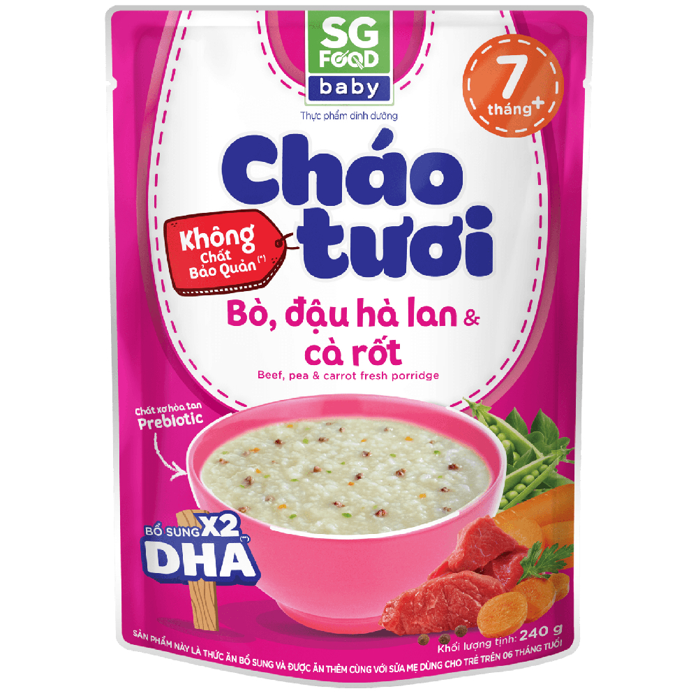 Cháo tươi baby SG Food bò, đậu hà lan và cà rốt 240gr