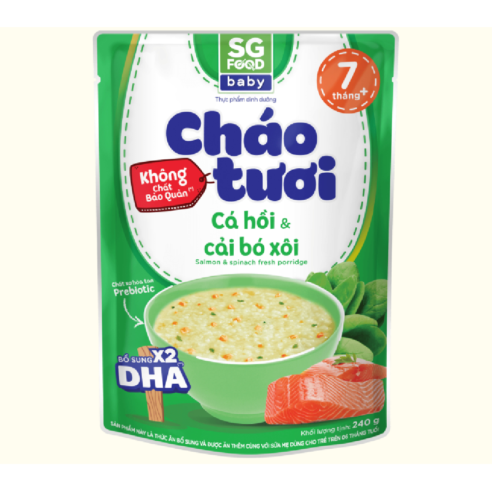 Cháo tươi baby SG Food cá hồi và cải bó xôi 240gr