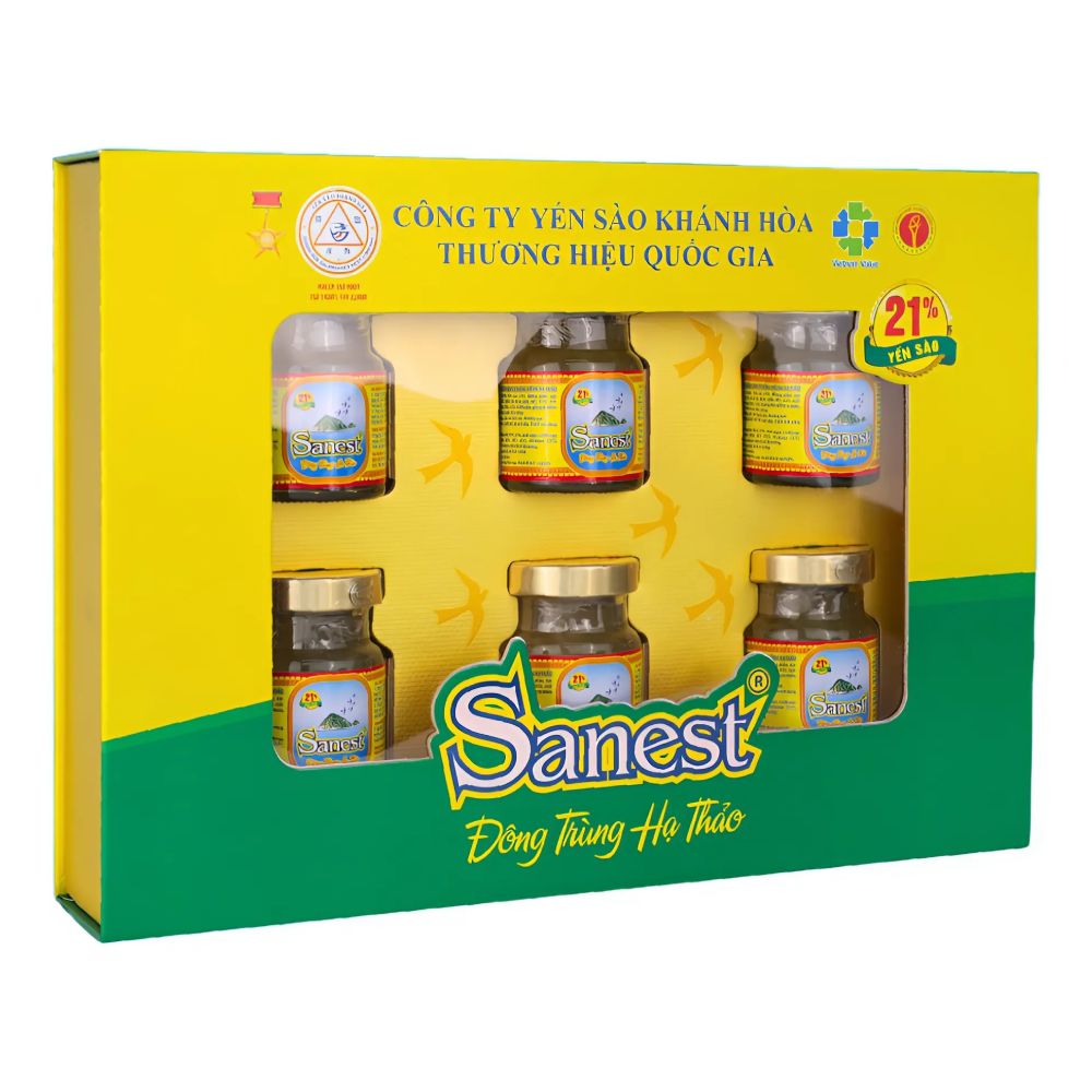 Hộp nước yến sào  Sanvinest 21% yến sào đông trùng hạ thảo 6 lọ*70ml