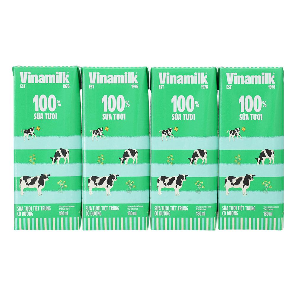 Sữa tươi tiệt trùng Vinamilk 100% có đường lốc 4*180ml