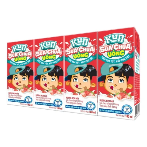 Sữa chua uống lên men Kun hương kem dâu lốc 4*180ml